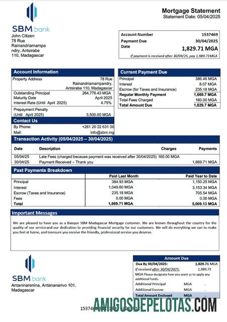 imprimível Modelo Word e PDF de declaração de hipoteca de Madagascar Banque SBM Madagascar
